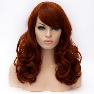 18” Long Curly Red Brown Bangs Wig